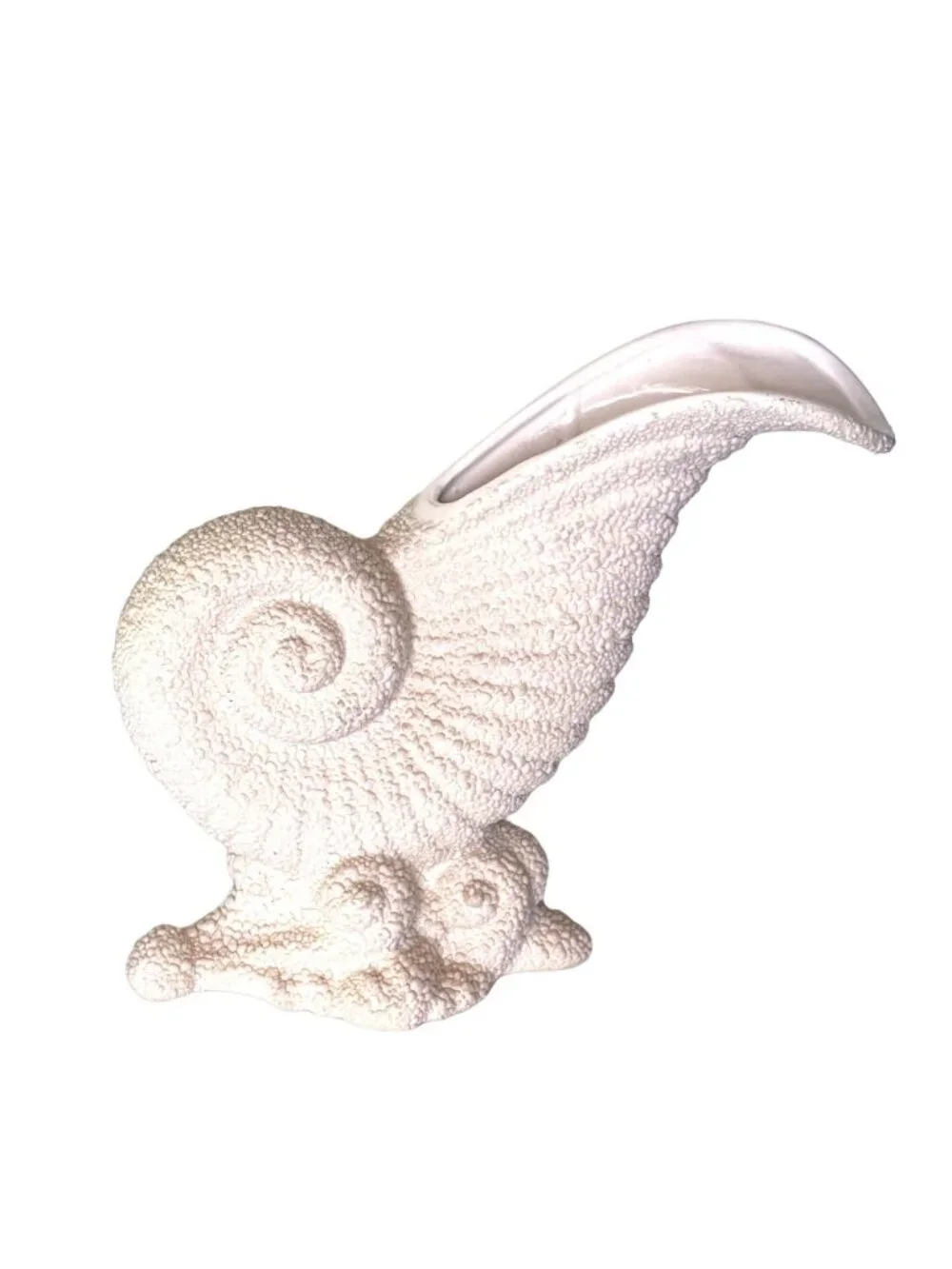 Vintage 1998 Royal Haeger Nautilus Shell Cornucopia Vase Texture Off White 235-4